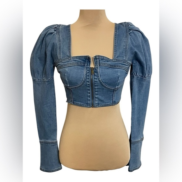 Denim Diva~ Puff Sleeves ~ Bustier Top ~ Small - Picture 5 of 15